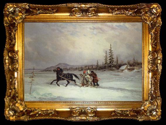 framed  Cornelius Krieghoff habitants sleighing, ta009-2